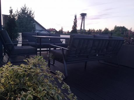 Grafitowe meble metalowe na taras dla 8 osób z 2 sofami Ater Grande - Dark Grey