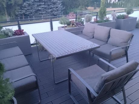 Grafitowe meble metalowe na taras dla 8 osób z 2 sofami Ater Grande - Dark Grey
