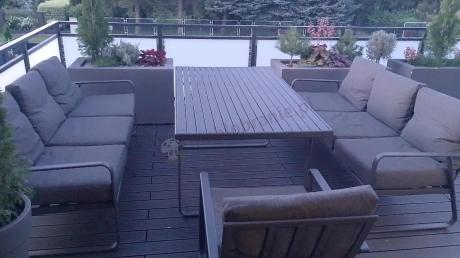Grafitowe meble metalowe na taras dla 8 osób z 2 sofami Ater Grande - Dark Grey