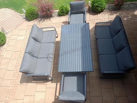 Grafitowe meble metalowe na taras dla 8 osób z 2 sofami Ater Grande - Dark Grey