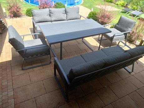 Grafitowe meble metalowe na taras dla 8 osób z 2 sofami Ater Grande - Dark Grey
