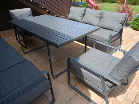 Grafitowe meble metalowe na taras dla 8 osób z 2 sofami Ater Grande - Dark Grey