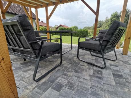 Grafitowe meble metalowe na taras dla 8 osób z 2 sofami Ater Grande - Dark Grey