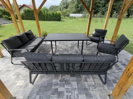 Grafitowe meble metalowe na taras dla 8 osób z 2 sofami Ater Grande - Dark Grey