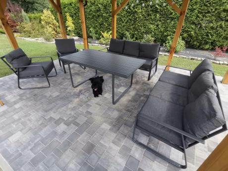 Grafitowe meble metalowe na taras dla 8 osób z 2 sofami Ater Grande - Dark Grey
