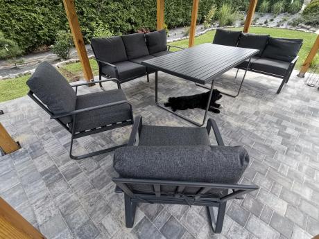 Grafitowe meble metalowe na taras dla 8 osób z 2 sofami Ater Grande - Dark Grey