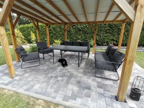 Grafitowe meble metalowe na taras dla 8 osób z 2 sofami Ater Grande - Dark Grey