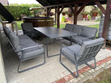 Grafitowe meble metalowe na taras dla 8 osób z 2 sofami Ater Grande - Dark Grey