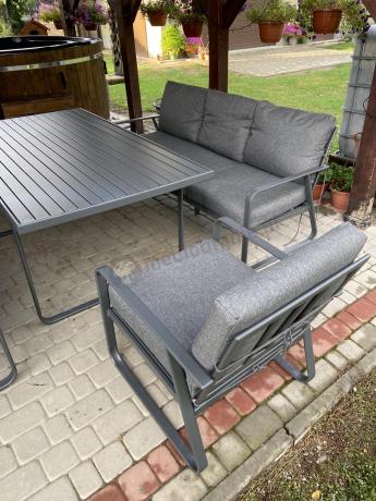 Grafitowe meble metalowe na taras dla 8 osób z 2 sofami Ater Grande - Dark Grey