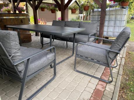 Grafitowe meble metalowe na taras dla 8 osób z 2 sofami Ater Grande - Dark Grey