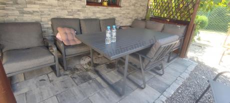 Grafitowe meble metalowe na taras dla 8 osób z 2 sofami Ater Grande - Dark Grey