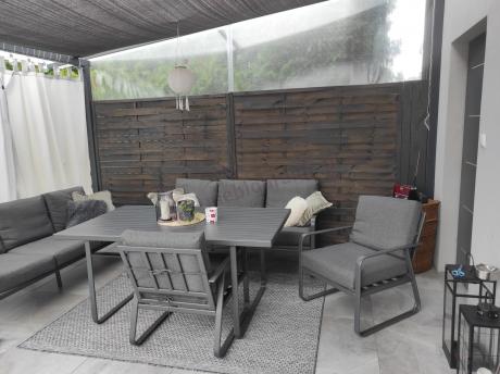 Grafitowe meble metalowe na taras dla 8 osób z 2 sofami Ater Grande - Dark Grey