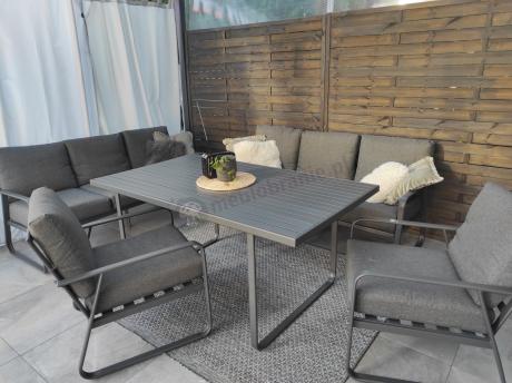 Grafitowe meble metalowe na taras dla 8 osób z 2 sofami Ater Grande - Dark Grey