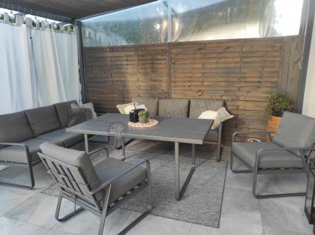 Grafitowe meble metalowe na taras dla 8 osób z 2 sofami Ater Grande - Dark Grey