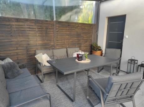 Grafitowe meble metalowe na taras dla 8 osób z 2 sofami Ater Grande - Dark Grey