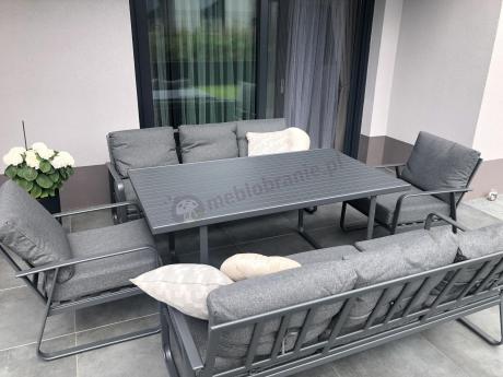 Grafitowe meble metalowe na taras dla 8 osób z 2 sofami Ater Grande - Dark Grey