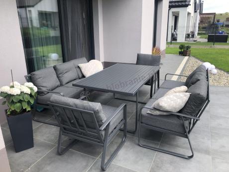 Grafitowe meble metalowe na taras dla 8 osób z 2 sofami Ater Grande - Dark Grey