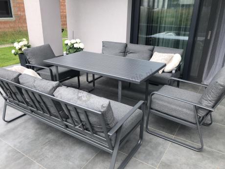 Grafitowe meble metalowe na taras dla 8 osób z 2 sofami Ater Grande - Dark Grey