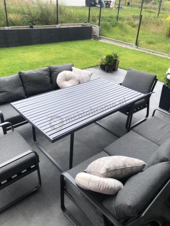 Grafitowe meble metalowe na taras dla 8 osób z 2 sofami Ater Grande - Dark Grey