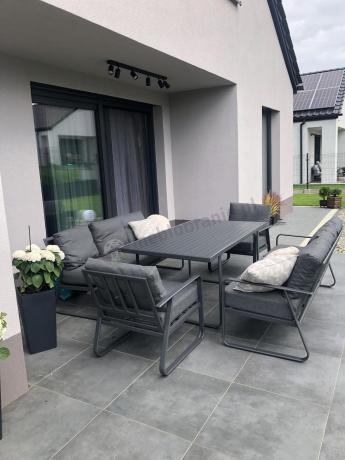Grafitowe meble metalowe na taras dla 8 osób z 2 sofami Ater Grande - Dark Grey