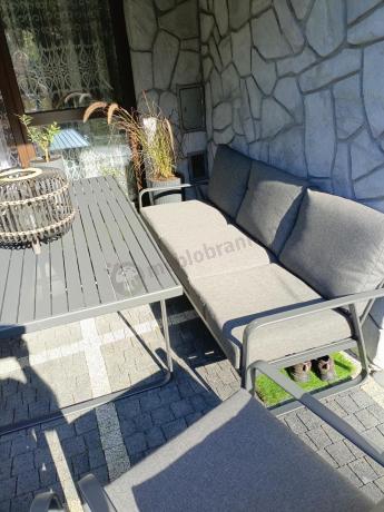 Grafitowe meble metalowe na taras dla 8 osób z 2 sofami Ater Grande - Dark Grey