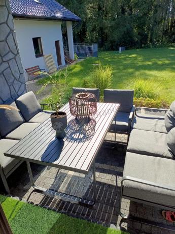 Grafitowe meble metalowe na taras dla 8 osób z 2 sofami Ater Grande - Dark Grey