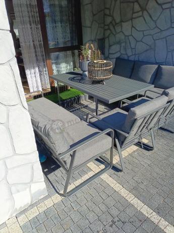 Grafitowe meble metalowe na taras dla 8 osób z 2 sofami Ater Grande - Dark Grey