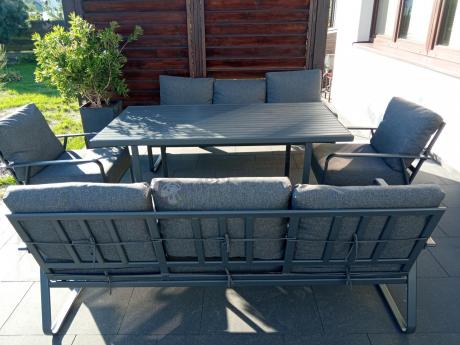 Grafitowe meble metalowe na taras dla 8 osób z 2 sofami Ater Grande - Dark Grey