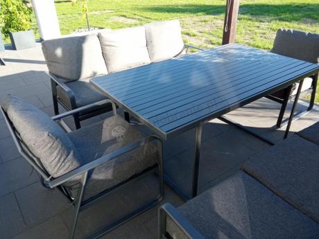 Grafitowe meble metalowe na taras dla 8 osób z 2 sofami Ater Grande - Dark Grey