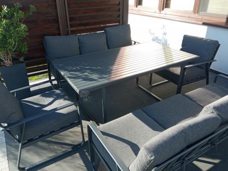 Grafitowe meble metalowe na taras dla 8 osób z 2 sofami Ater Grande - Dark Grey
