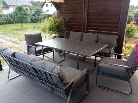 Grafitowe meble metalowe na taras dla 8 osób z 2 sofami Ater Grande - Dark Grey