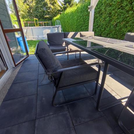 Grafitowe meble metalowe na taras dla 8 osób z 2 sofami Ater Grande - Dark Grey