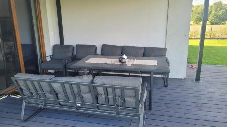 Grafitowe meble metalowe na taras dla 8 osób z 2 sofami Ater Grande - Dark Grey