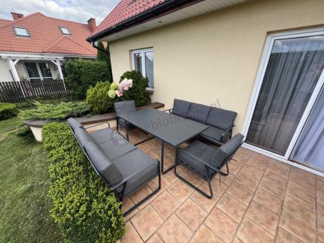 Grafitowe meble metalowe na taras dla 8 osób z 2 sofami Ater Grande - Dark Grey