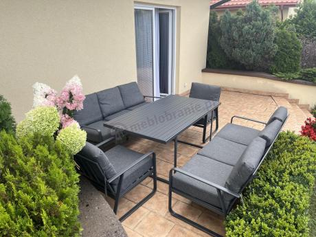 Grafitowe meble metalowe na taras dla 8 osób z 2 sofami Ater Grande - Dark Grey