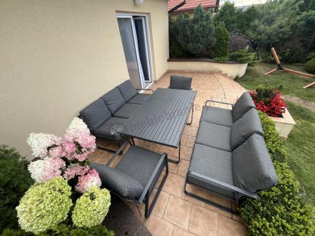 Grafitowe meble metalowe na taras dla 8 osób z 2 sofami Ater Grande - Dark Grey