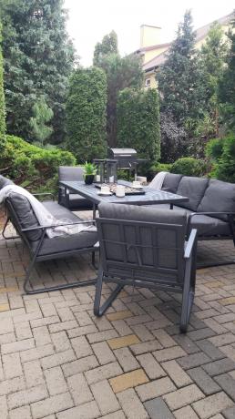 Grafitowe meble metalowe na taras dla 8 osób z 2 sofami Ater Grande - Dark Grey