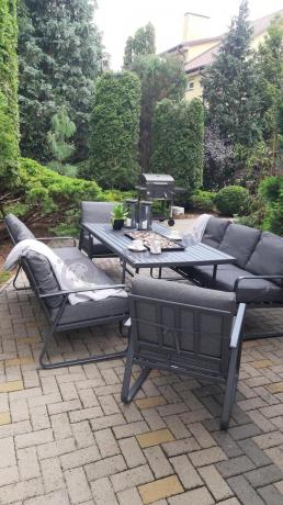 Grafitowe meble metalowe na taras dla 8 osób z 2 sofami Ater Grande - Dark Grey