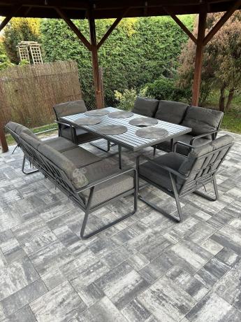 Grafitowe meble metalowe na taras dla 8 osób z 2 sofami Ater Grande - Dark Grey