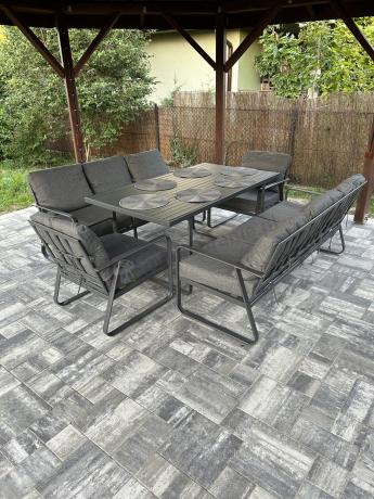 Grafitowe meble metalowe na taras dla 8 osób z 2 sofami Ater Grande - Dark Grey