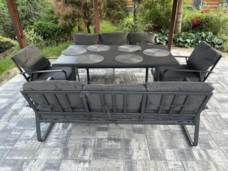 Grafitowe meble metalowe na taras dla 8 osób z 2 sofami Ater Grande - Dark Grey