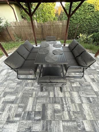 Grafitowe meble metalowe na taras dla 8 osób z 2 sofami Ater Grande - Dark Grey