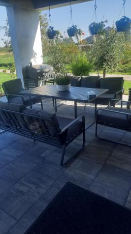 Grafitowe meble metalowe na taras dla 8 osób z 2 sofami Ater Grande - Dark Grey