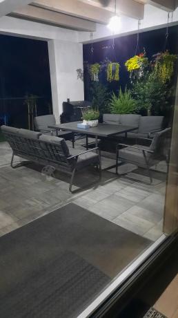 Grafitowe meble metalowe na taras dla 8 osób z 2 sofami Ater Grande - Dark Grey