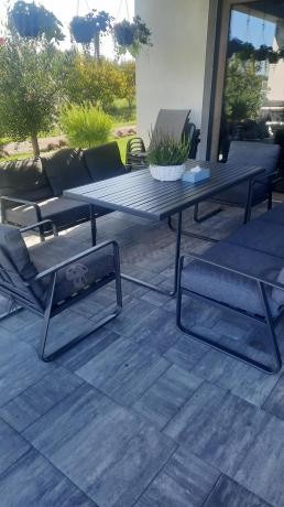 Grafitowe meble metalowe na taras dla 8 osób z 2 sofami Ater Grande - Dark Grey