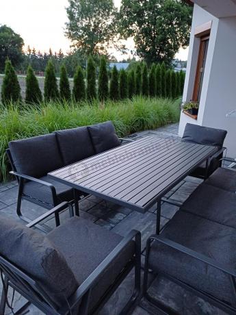 Grafitowe meble metalowe na taras dla 8 osób z 2 sofami Ater Grande - Dark Grey