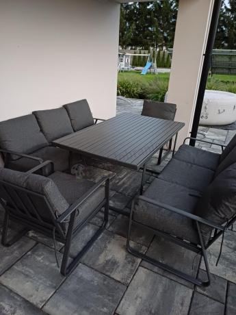 Grafitowe meble metalowe na taras dla 8 osób z 2 sofami Ater Grande - Dark Grey