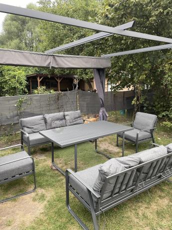 Grafitowe meble metalowe na taras dla 8 osób z 2 sofami Ater Grande - Dark Grey