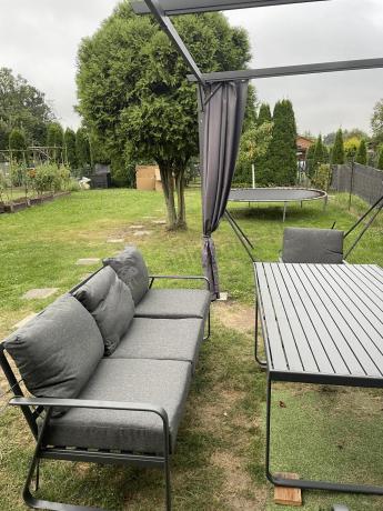 Grafitowe meble metalowe na taras dla 8 osób z 2 sofami Ater Grande - Dark Grey