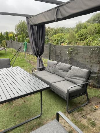 Grafitowe meble metalowe na taras dla 8 osób z 2 sofami Ater Grande - Dark Grey